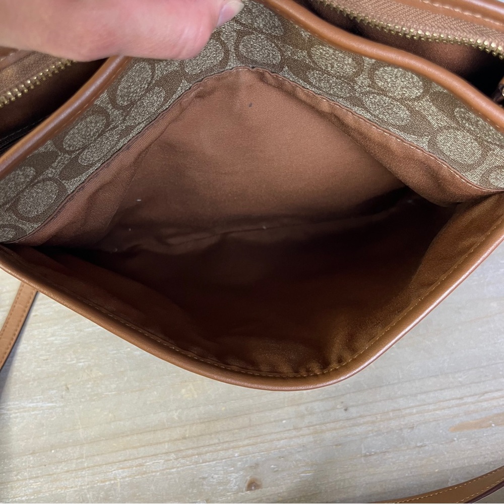 Coach Signature File Crossbody F58297 Brown Tan Logo Leather Trim Messenger Bag - Picture 12 of 16